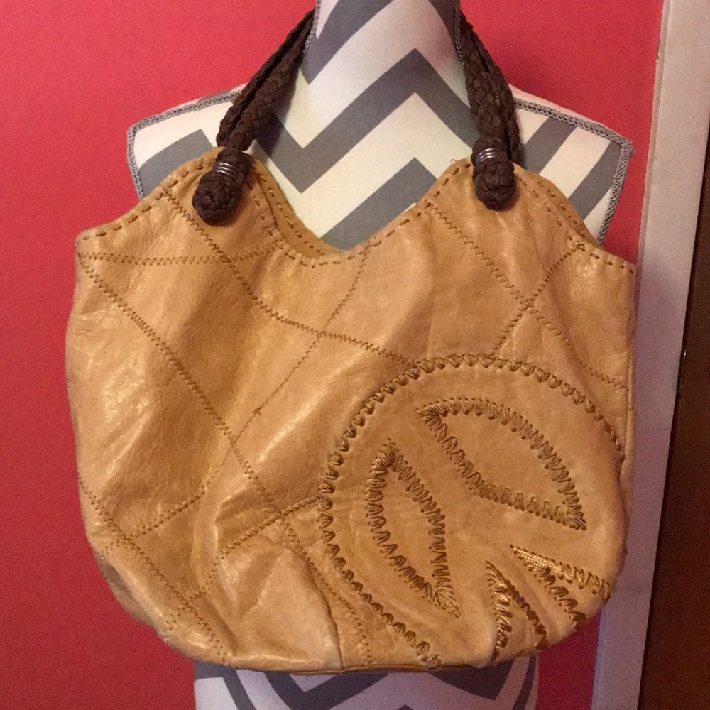 The Sak Peace Sign Tan Hobo Bag